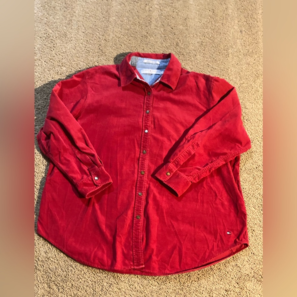 Vintage Tommy Hilfiger Red Corduroy Button-Up Shirt size 1X women’s
